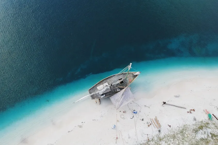 Aerial view of boats anchored near the Makarska Riviera coast